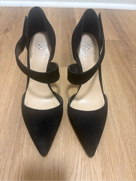 Vince Camuto Shoes - Vince Camuto Black Pointed Toe Ankle Strap Suede Pumps